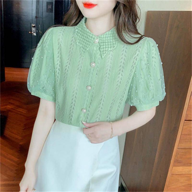 Áo Kiểu Tay Phồng Phối Ren Lưới Dáng Rộng Thời Trang Mùa Hè Hàn Quốc Cho Nữ 2022