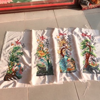 Tranh thêu thành phẩm tứ quí truyền thống đẹp 40x90cm