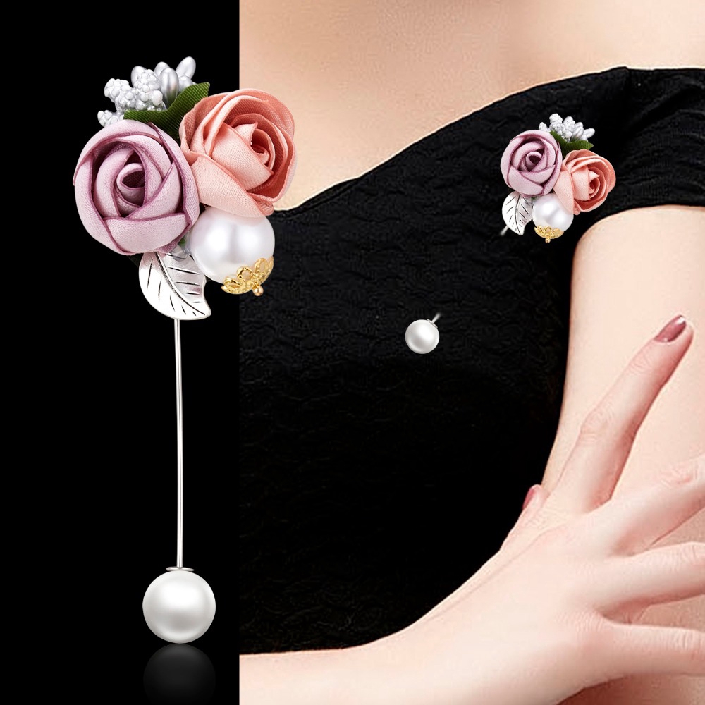 Ghim cài áo hình bông hoa đính ngọc trai giả