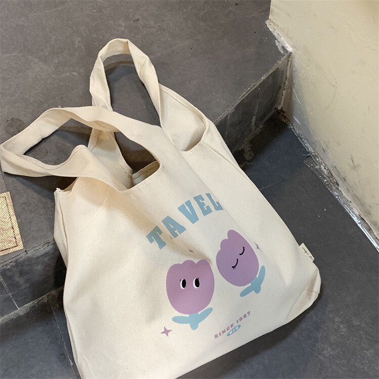 Túi Tote Vải Canvas Dạng Bầu Hoa Tím Dễ Thương Có Túi Con Thời Trang Ulzzang Hàn Quốc  MTT0088