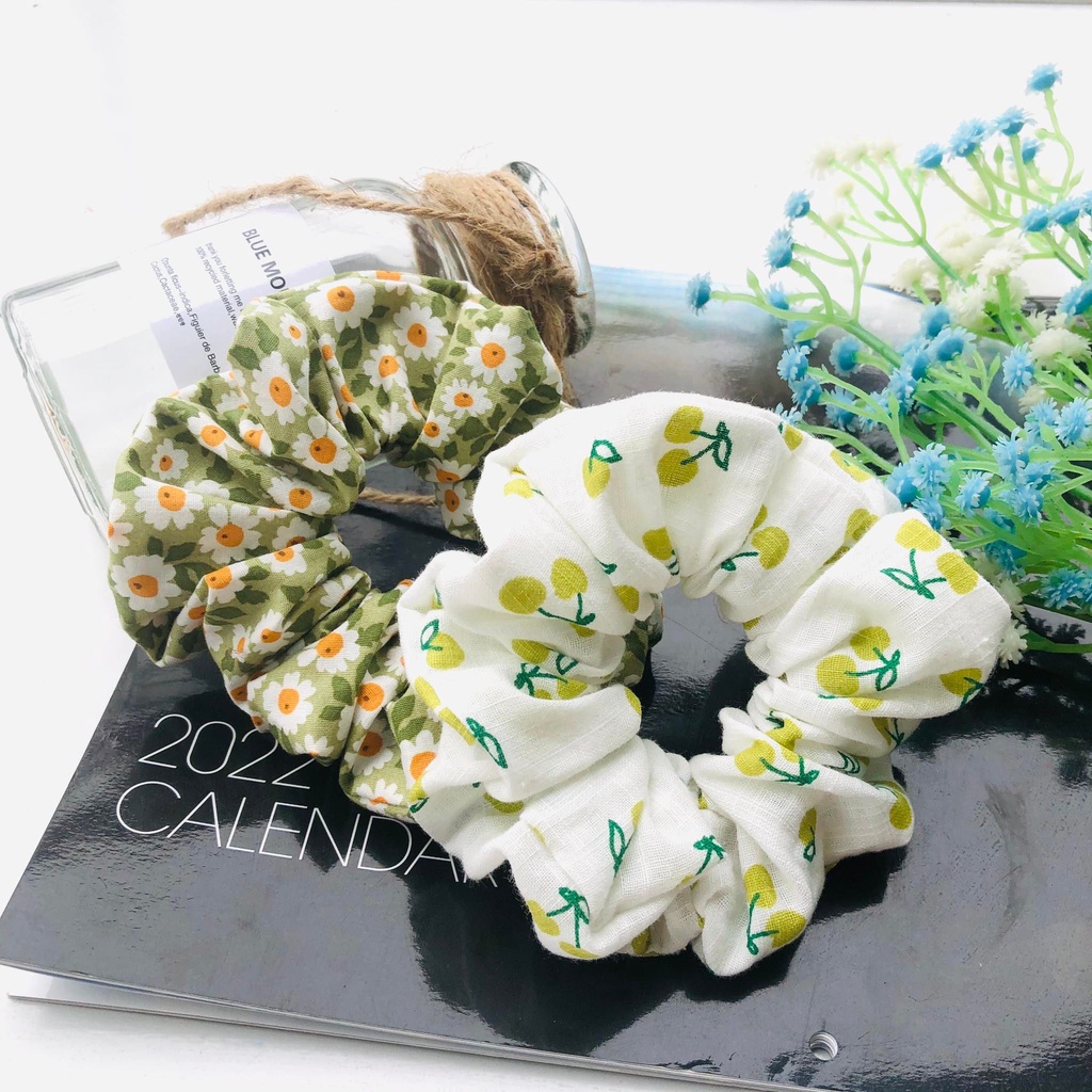 Buộc tóc vải scrunchies màu cốm dễ thương phong cách Hàn Quốc dành cho nữ, bé gái