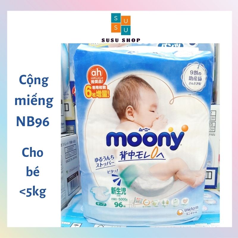 Bỉm Moony Xanh Cộng Miếng Nội Địa Nhật Dán/Quần đủ size NB90+6/S84+6/M64+4/M58+6/L54+4/L44+6/XL38+6