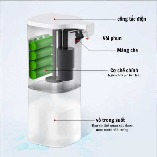 Bình Xịt Xà Phòng Cảm Ứng-Tặng Kèm Viên Xà Phòng-Tiêu Diệt Vi Khuẩn Đến 99,9%,Cảm Biến Siêu Nhạy-Bảo Hành 12 Tháng