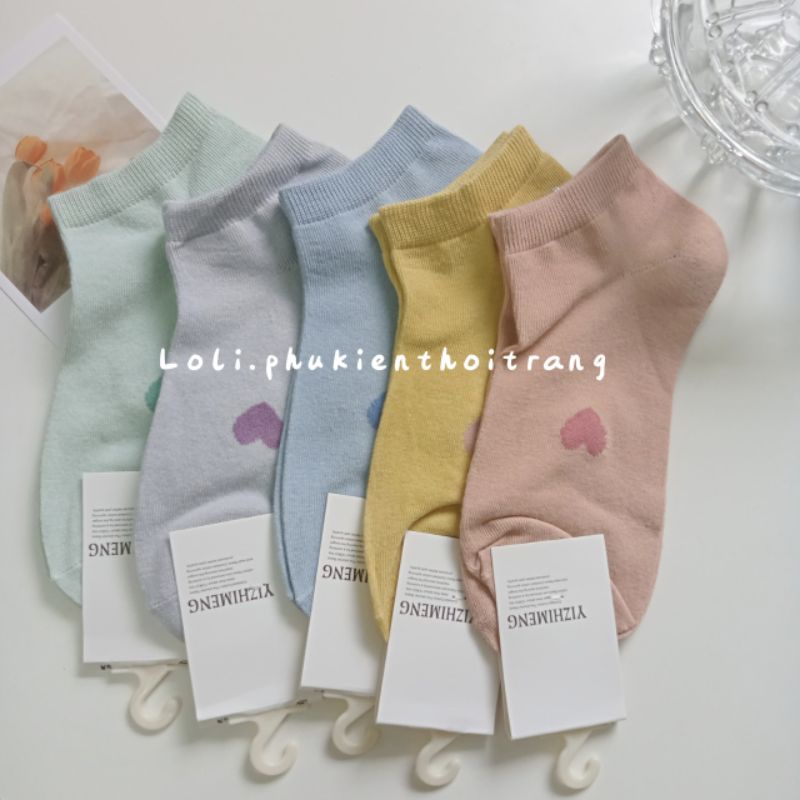 Tất Vớ Nữ Cổ Ngắn In Hình Trái Tim Xinh Xắn Cho Nữ (TN001)