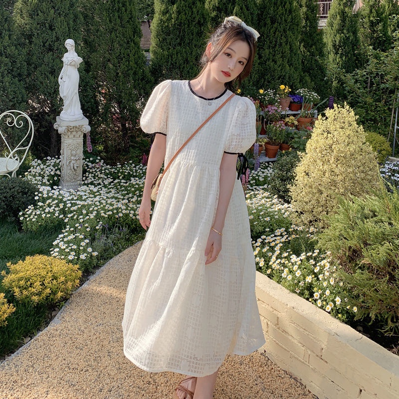 Đầm Dài Tay Phồng Màu Trắng Phong Cách Hàn Quốc Thời Trang Cho Nữ