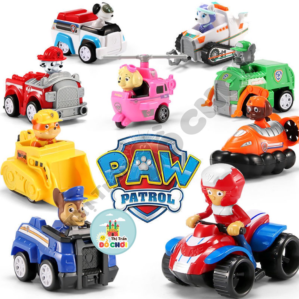 Bộ xe đồ chơi mô hình nhân vật biệt đội chó cứu hộ Paw patrol hoạt hình cho bé