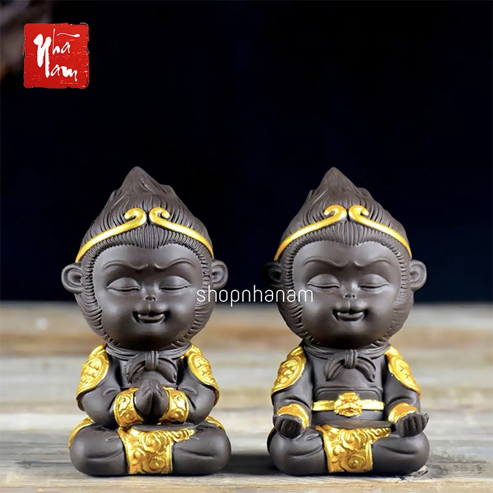 Tượng Tôn ngộ không gốm sứ Tề thiên đại thánh trang trí bể cá ô tô shop nhã nam