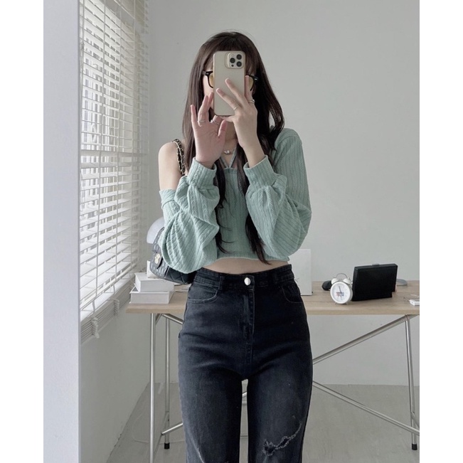 [NEW]SET ÁO LEN CADIGAN LỬNG MIX ÁO YẾM”ZiZi” siêu xinh