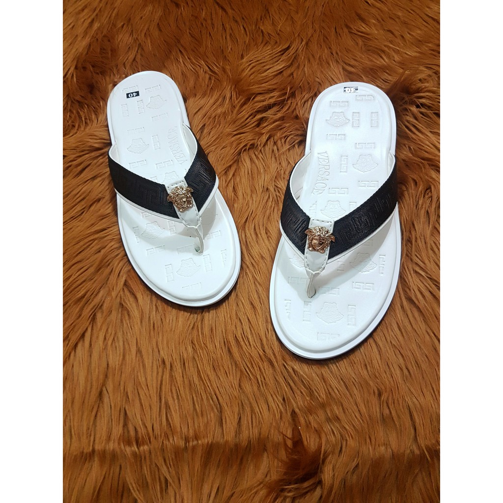 DÉP KẸP NAM VERSACE TRẮNG VIỀN NÂU