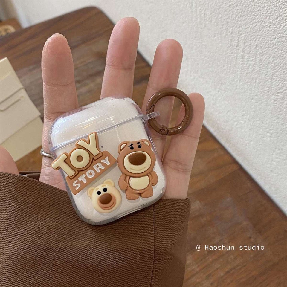 Vỏ Bảo Vệ Hộp Sạc Tai Nghe Bluetooth Không Dây Airpods 1 / 2 / 3 Trong Suốt Hình Gấu Nâu Nhạt Dễ Thương