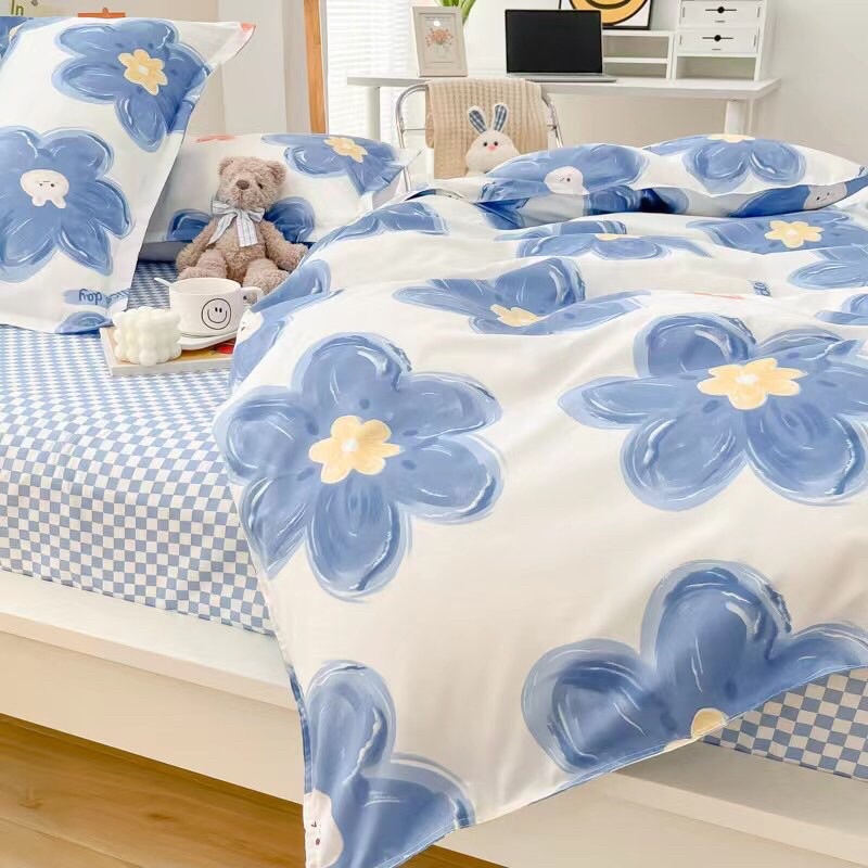 Bộ chăn ga gối cotton poly Hàn Quốc, bộ ga gối cotton 4 món vỏ chăn, ga, vỏ gối mềm mịn