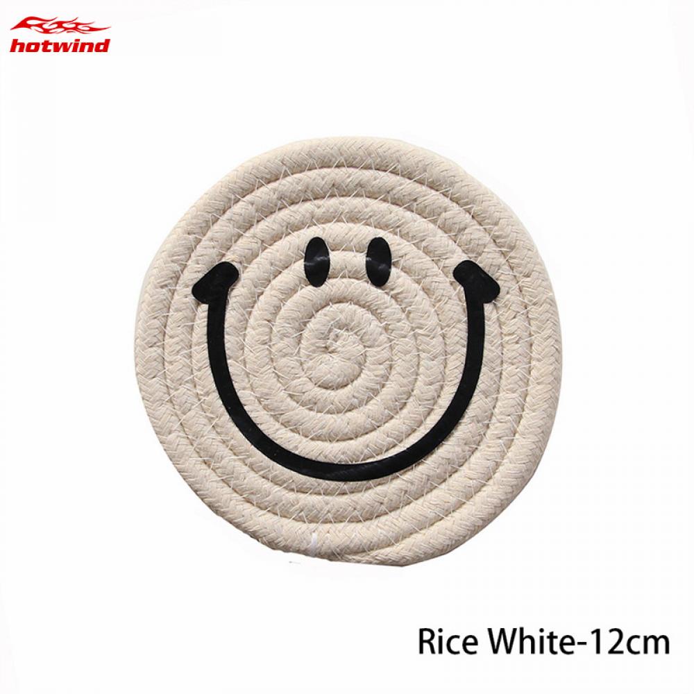 Hw Miếng Lót Ly Dây Cotton Bện Hình Mặt Cười Đơn Giản Cách Nhiệt