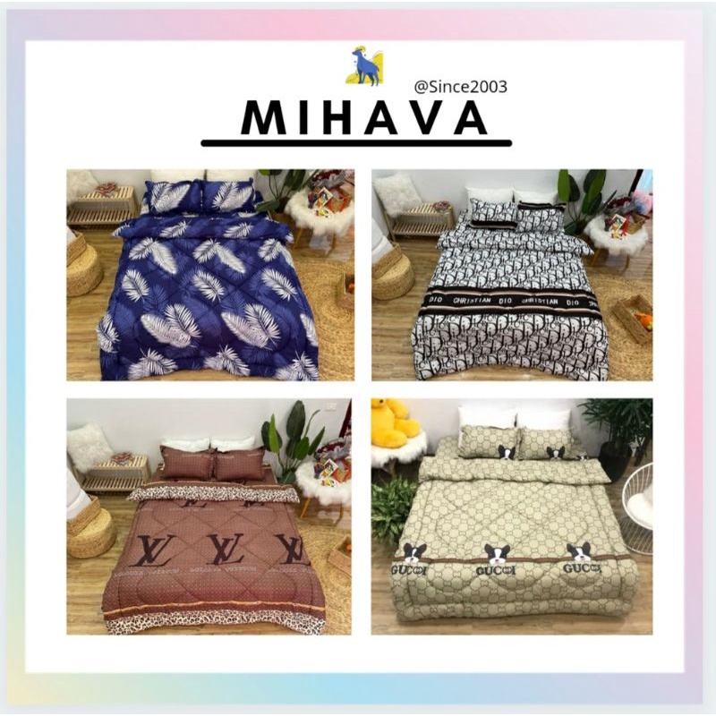 Bộ 5 Món Chăn Phao Cotton Cao Cấp Gồm 1 Chăn Phao 1 Vỏ Gối Ôm 2 Vỏ Gối 1 Ga Trùm.