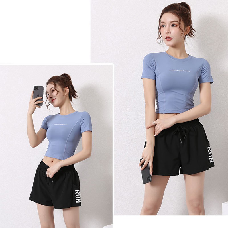 Áo Croptop Tập Gym Nữ Tay Ngắn Chiết Eo Ôm Body KENZI-54