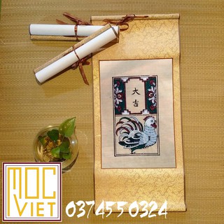 Tranh đông hồ Gà đại cát - tranh cỡ 27x37cm