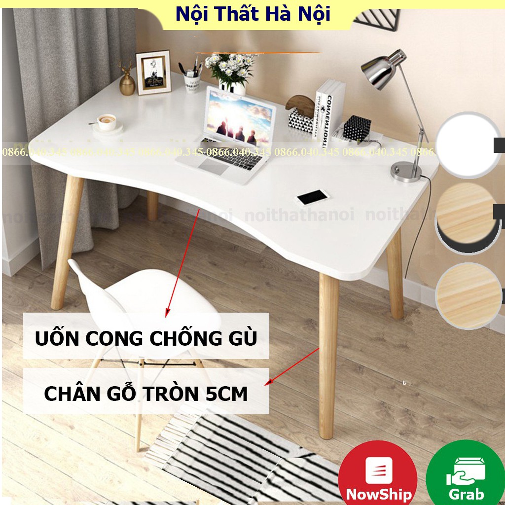 Bàn làm việc KT 1,2m &amp; 1m Chân Gỗ Tự Nhiên, Mặt Gỗ Phủ Melamine chống thấm nước, kiểu dáng hiện đại