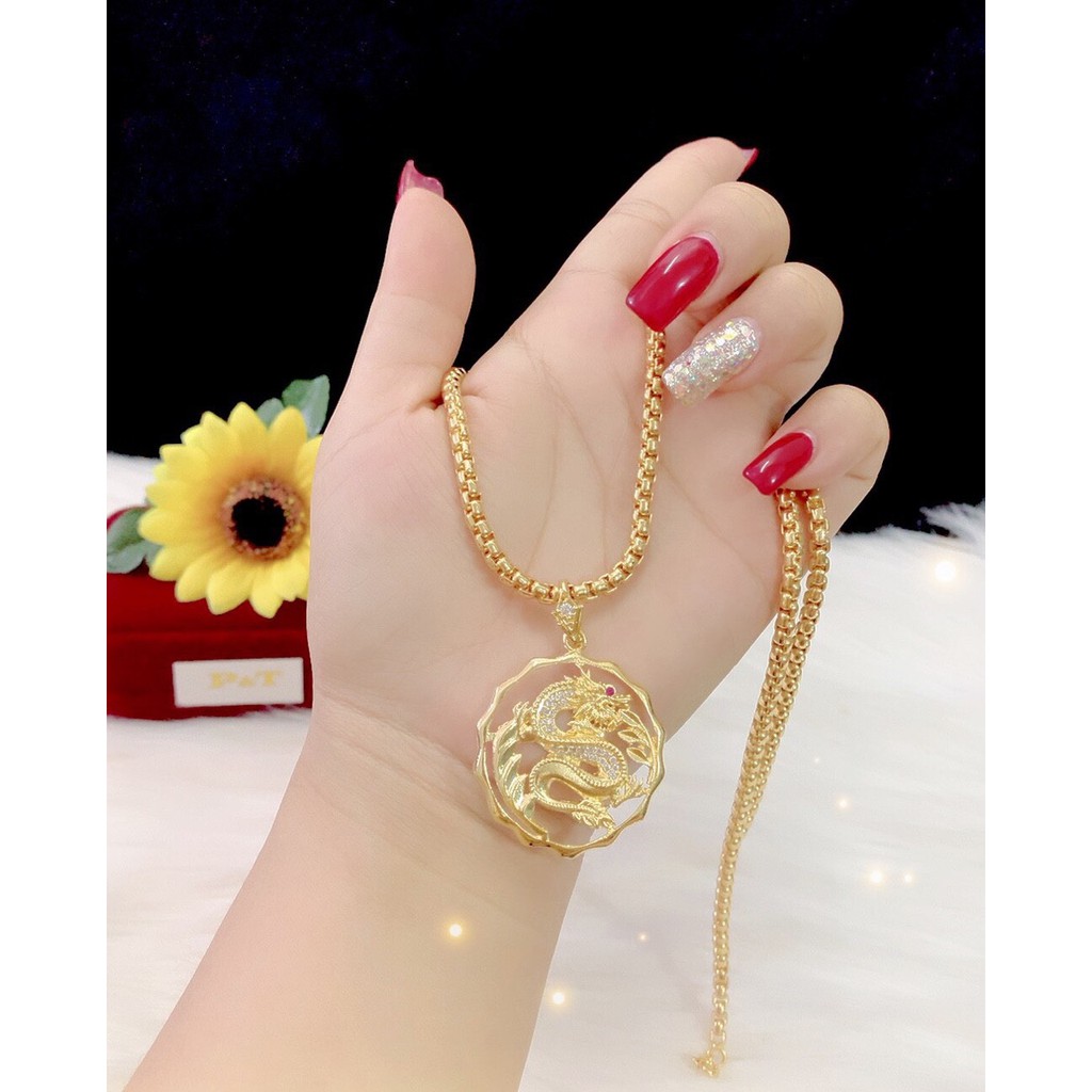 Dây chuyền nam mặt rồng xi dát vàng 24k