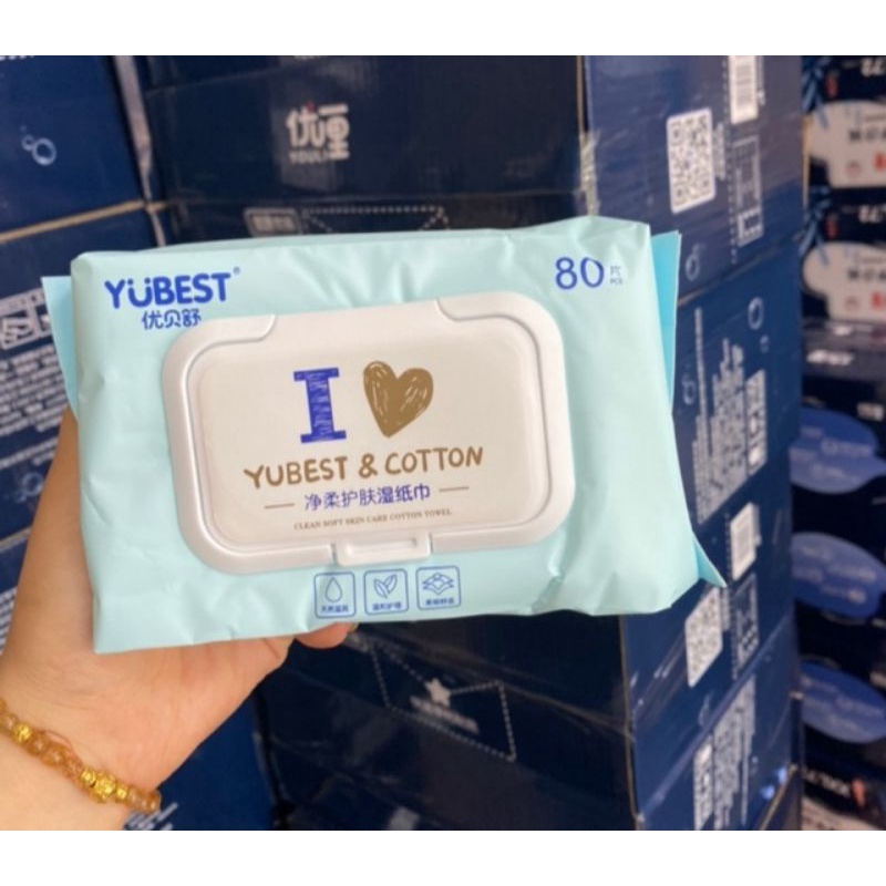Khăn ướt yubest không mùi 80 tờ  có nắp đậy