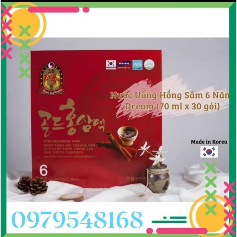 Hộp Nước Hồng Sâm Hàn Quốc 6 Năm Tuổi (70ml*30 gói),bồi bổ sức khỏe,giảm mệt mỏi,chống lão hóa,cho làn da tươi sáng