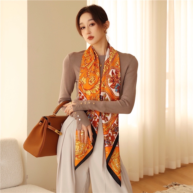 Khăn choàng cổ lụa vuông thanh lịch đa năng size 108x108cm
