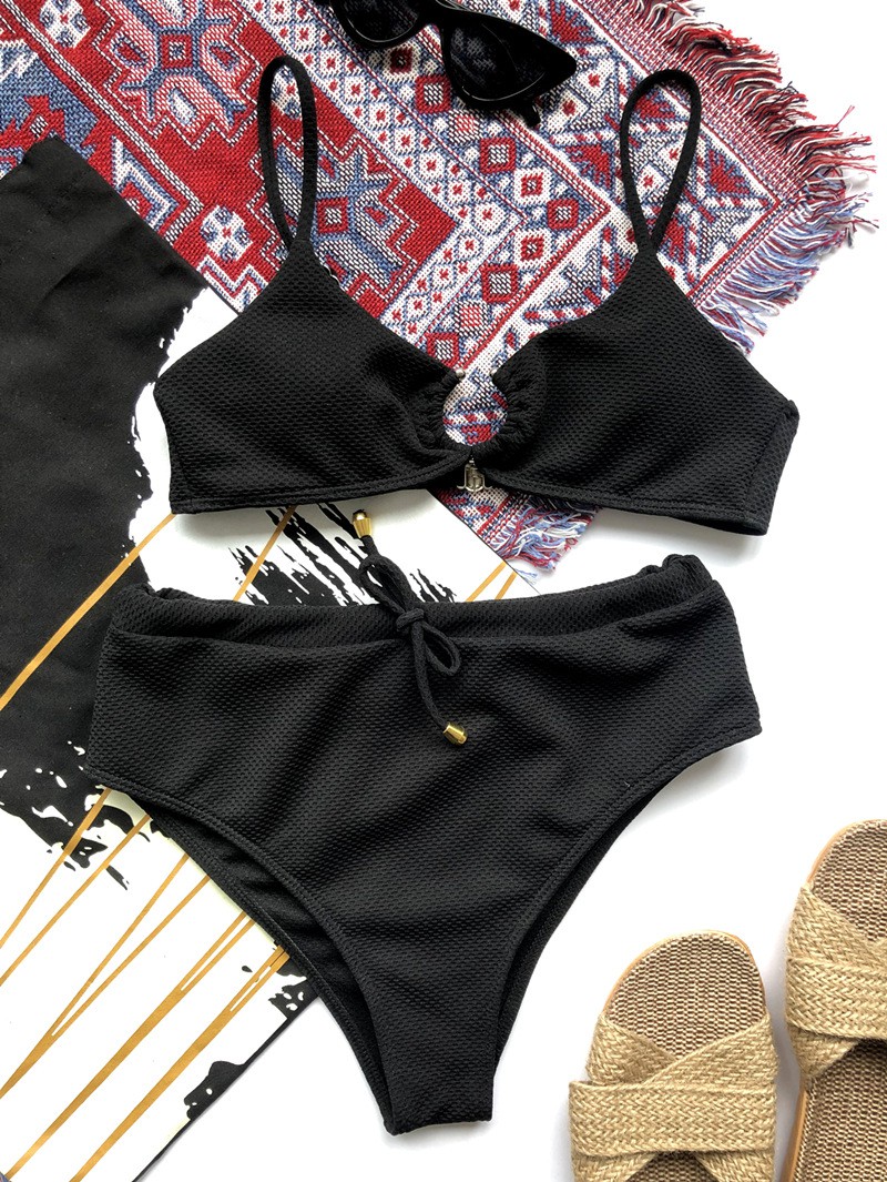 Bikini Lưng Cao Phối Vòng Kim Loại Màu Trắng / Đen | BigBuy360 - bigbuy360.vn