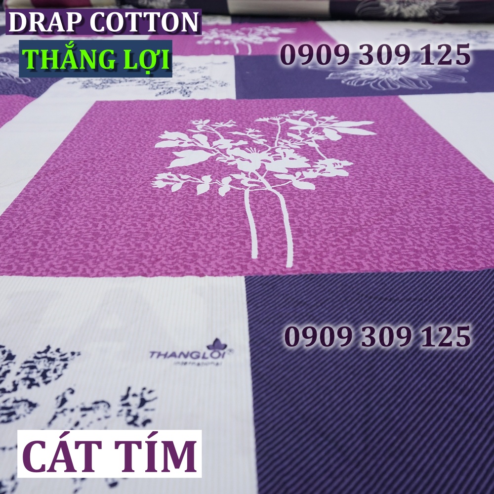 bộ drap (4 món) cotton Thắng Lợi, ga giường cao cấp mẫu cát tím