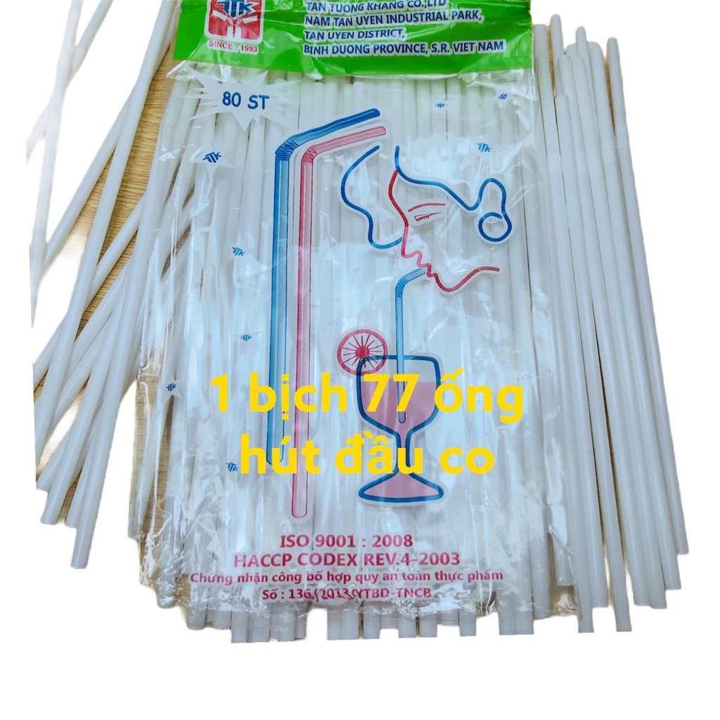 1 bịch ống hút nhựa đầu co 77 ống màu trắng