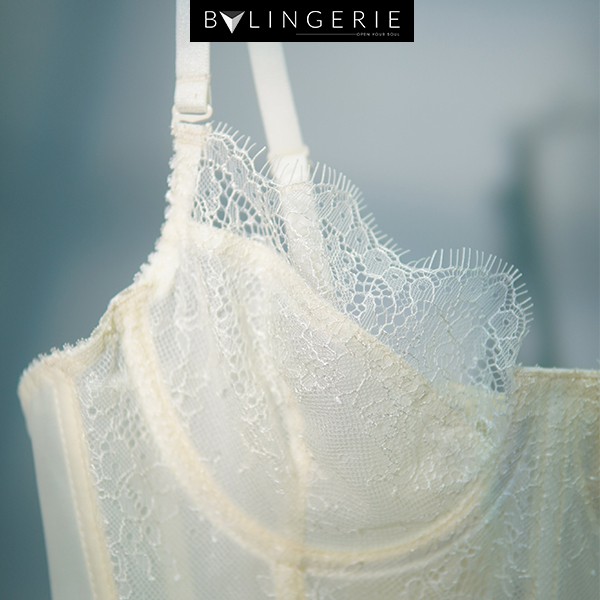 Corset Không Độn Ren Nữ, Bộ Đồ Lót Ren Nữ Nâng Ngực Sexy Màu Trắng Ngà  | BY LINGERIE | B161 | BigBuy360 - bigbuy360.vn