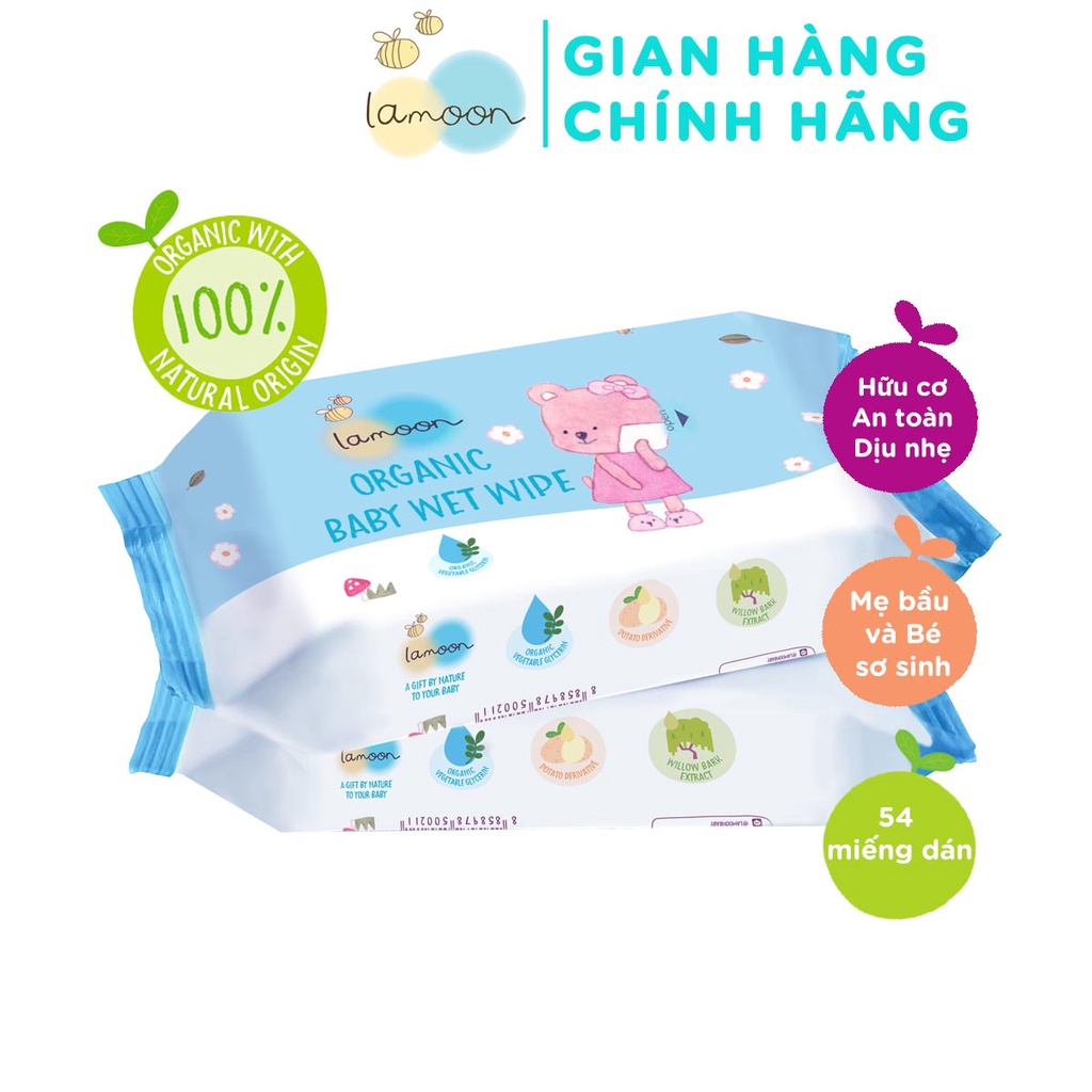 Combo 2 bịch khăn ướt Organic - Loại 80 miếng cho bé Lamoon