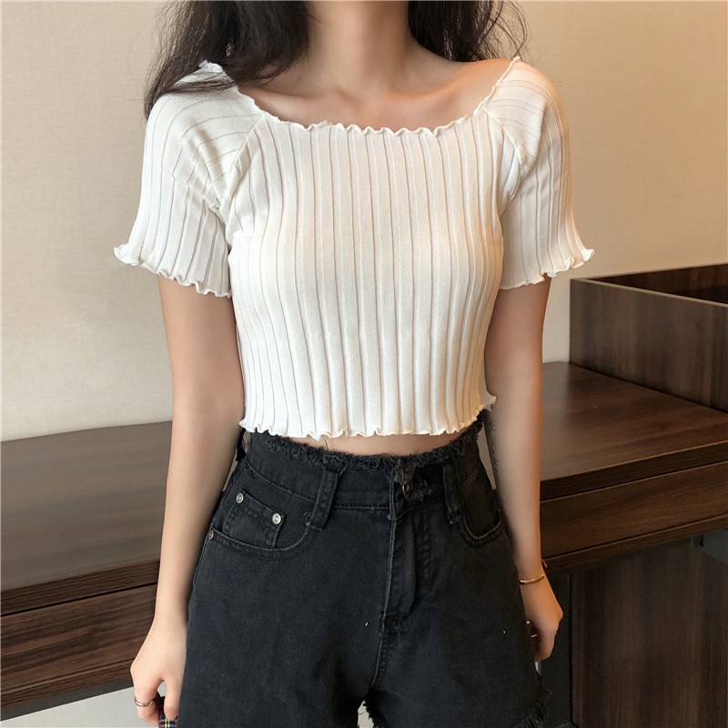 Áo thun gân trễ vai DA326