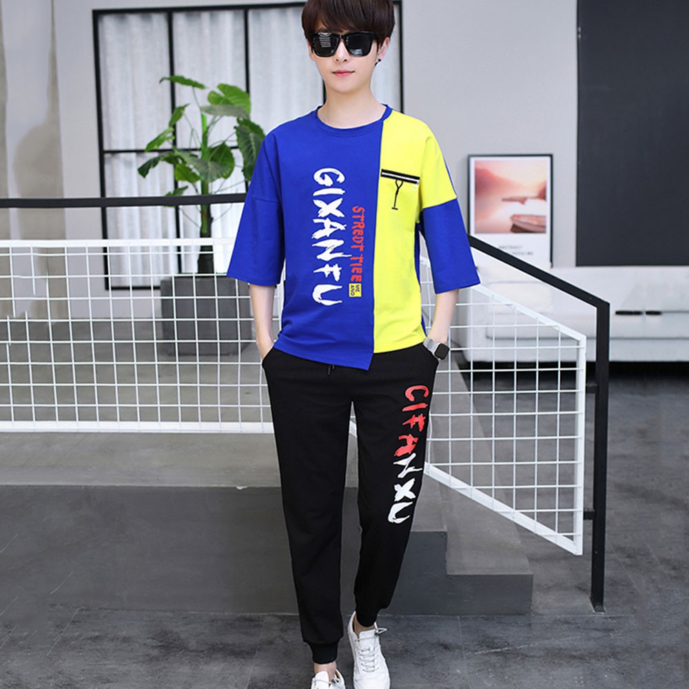 Bộ Đồ Thun Nam Thể Thao Mùa Hè Tay Ngắn Kết Hợp Quần Dài Họa Tiết Chữ GiFanXu Trẻ Trung SET NAM 9000026C2 | BigBuy360 - bigbuy360.vn