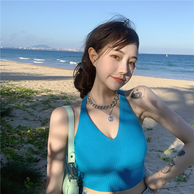 DUNEA Áo Hai Dây Dệt Kim Cổ Chữ V Gợi Cảm Cho Nữ