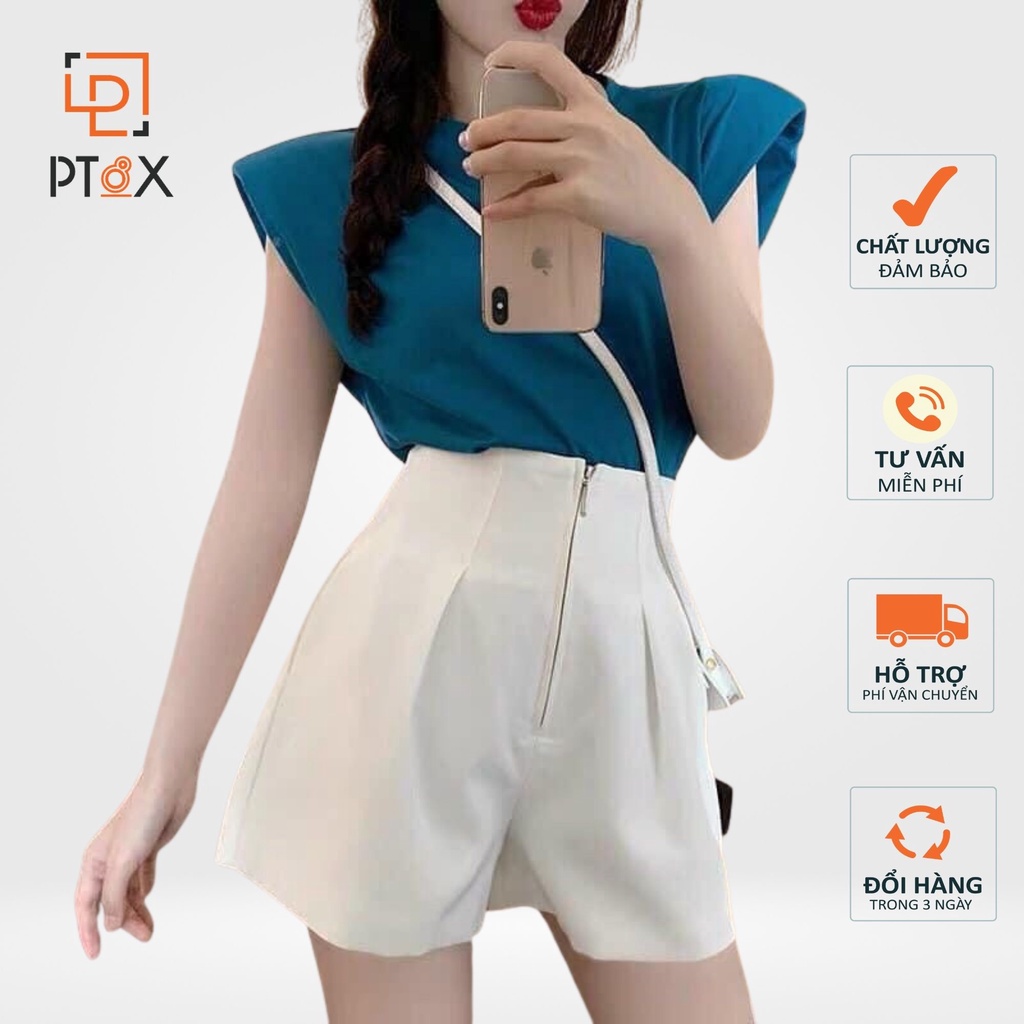 Quần short nữ cạp liền cao quần đùi nữ khóa kim loại chất tuyết mưa đẹp thời trang, quà tặng chun buộc tóc | BigBuy360 - bigbuy360.vn