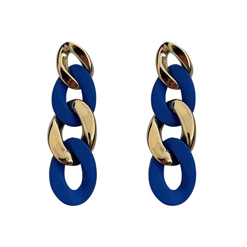 Khuyên Tai Acrylic Dáng Dài Mặt Hình Tròn/Trái Tim Màu Xanh Dương Phong Cách Vintage Cho Nữ