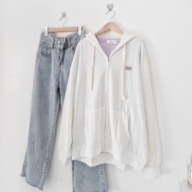 Mium hoodie zip-White
