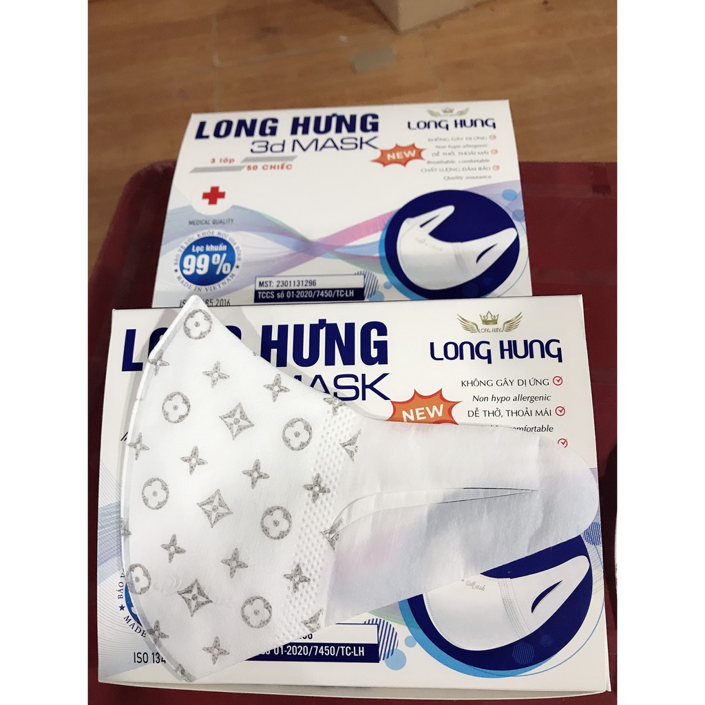 Khẩu trang 3D mask Long Hưng công nghệ Nhật Bản chống bụi mịn cao cấp hộp đóng 50 cái | BigBuy360 - bigbuy360.vn