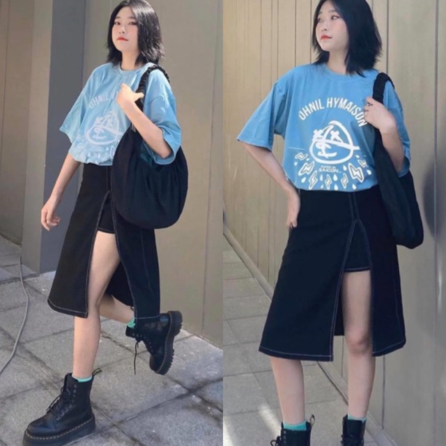 Chân váy Hyon Skirt hack chân siêu dài - dáng váy suông dễ mix sau lưng phối chun co giãn kèm ảnh thật