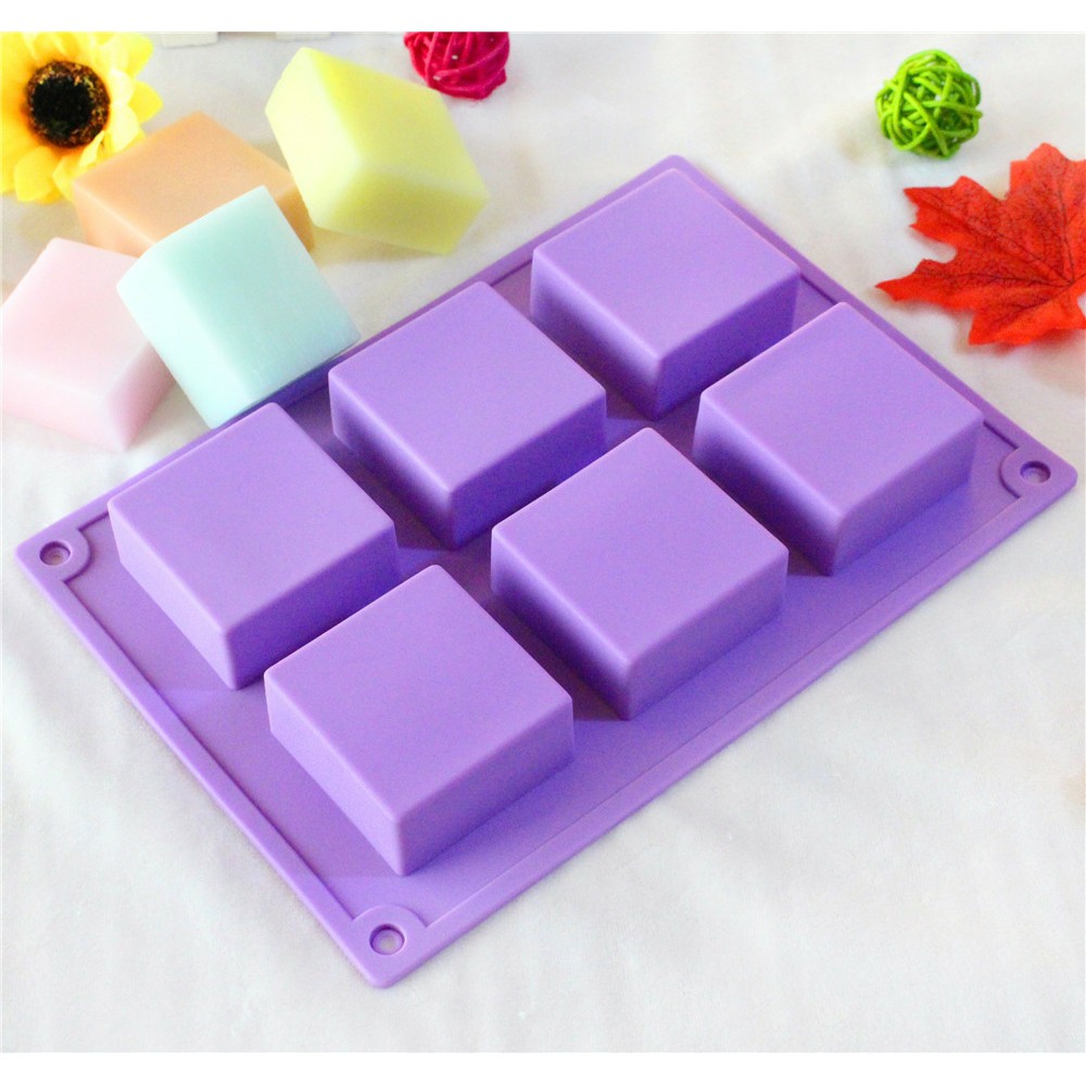 SG - Khuôn silicon 6 ô hình vuông làm xà phòng bánh fondant rau câu