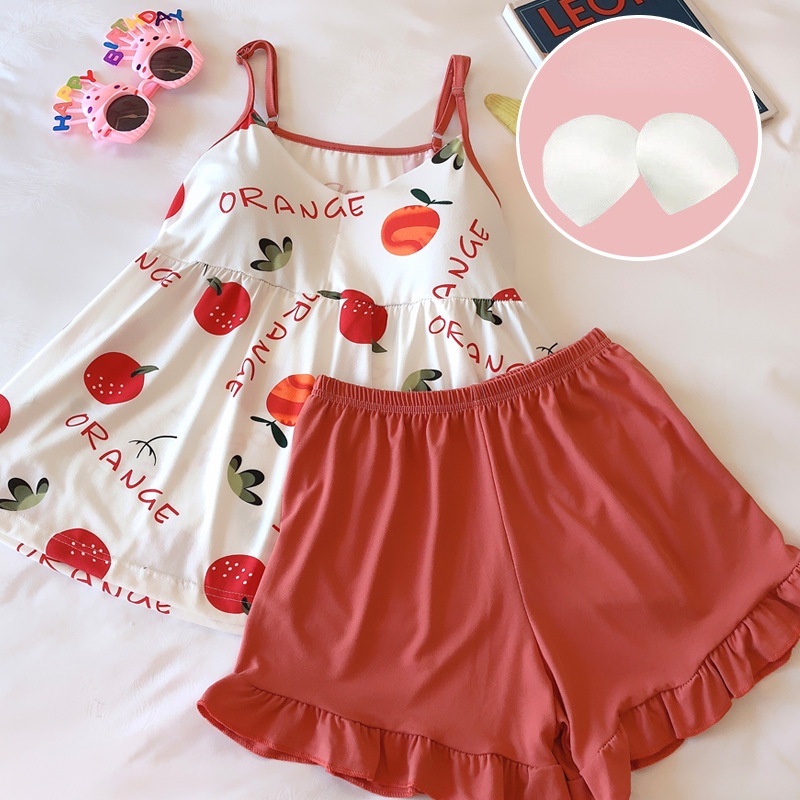 Bộ Đồ Ngủ Có Mút Ngực In Họa Tiết Thời Trang Dành Cho Nữ