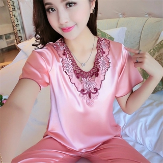 Set Đồ Ngủ Satin Đồ mặc nhà pijama Đầm Ngủ Vải Phi áo nữ đồ bộ pyjama Bóng Phối Ren Gợi Cảm Cho Nữ đồ ngủ nữ tiểu thư dễ thương lụa sexy cute bigsize dài tay hai 2 dây