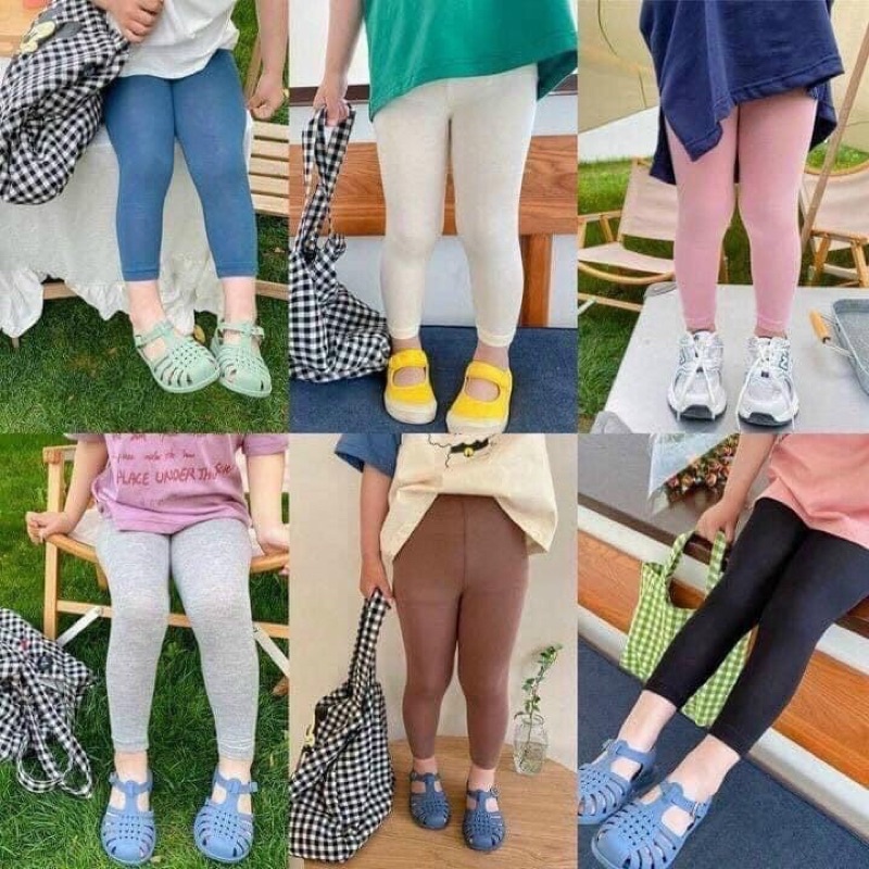 Set 6 quần legging dài trơn cotton dẻo Hàn siêu xinh cho bé trai bé gái đủ màu thoải mái