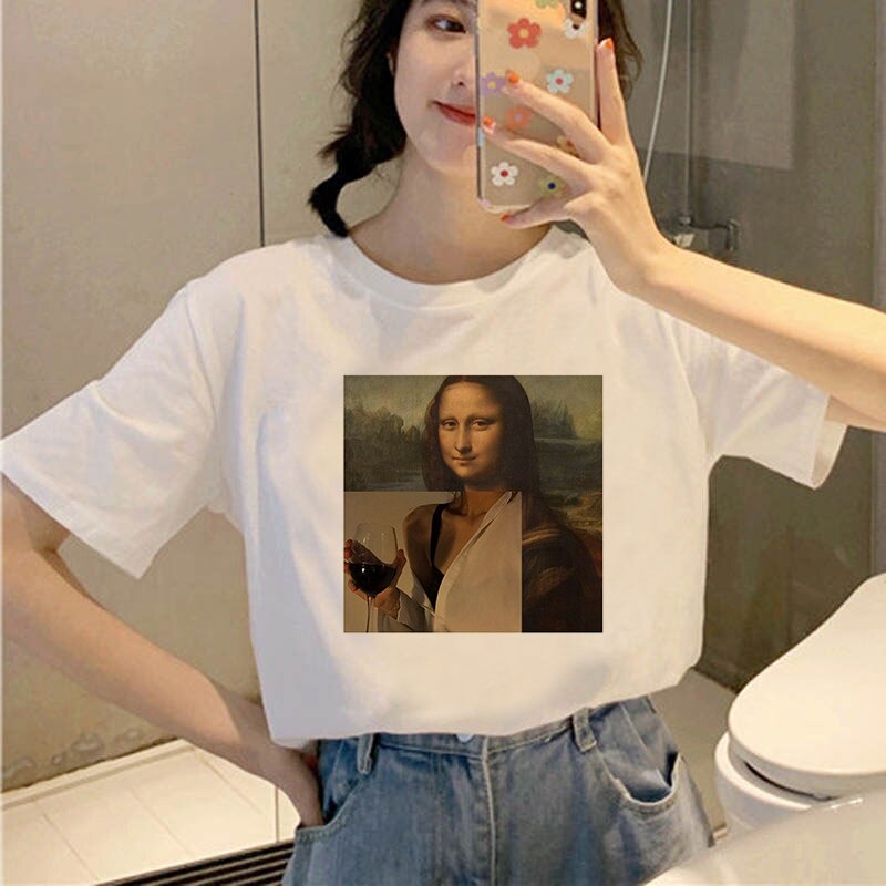 Áo Thun Nữ Ngắn Tay In Hình Mona Lisa Sáng Tạo