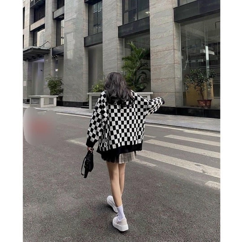 Áo Cadigan Caro Bàn Cờ Chất Nỉ Cotton From Thụng Đẹp Mê
