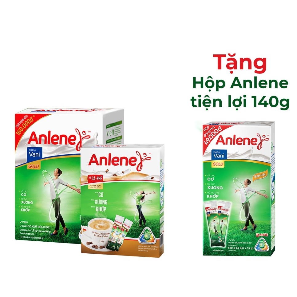 [Tặng 1 hộp Anlene hương Vani 140g] Combo Sữa Bột Anlene: 1 hộp Gold Movepro Hương Vanilla 1,2Kg+1 hộp hương Cà phê 310g