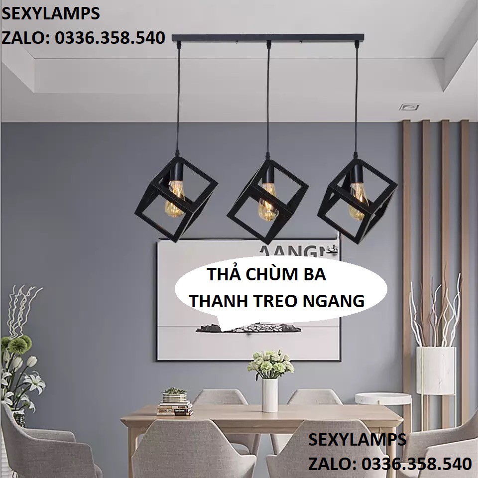 Đèn thả chùm ba đèn trang trí hình lập phương