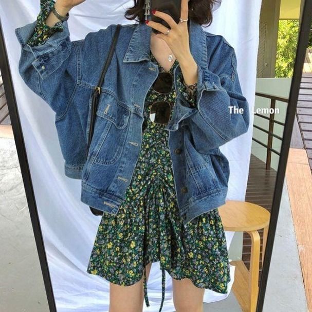 [Spot] Áo Khoác denim Xanh Dương Dáng Rộng Phong Cách Hàn Quốc Hồng Kông Cổ Điển 2022 Dễ Phối Đồ