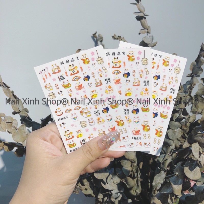 Sticker Tết Nguyên Đán- Sticker mèo thần tài - sticker dán móng