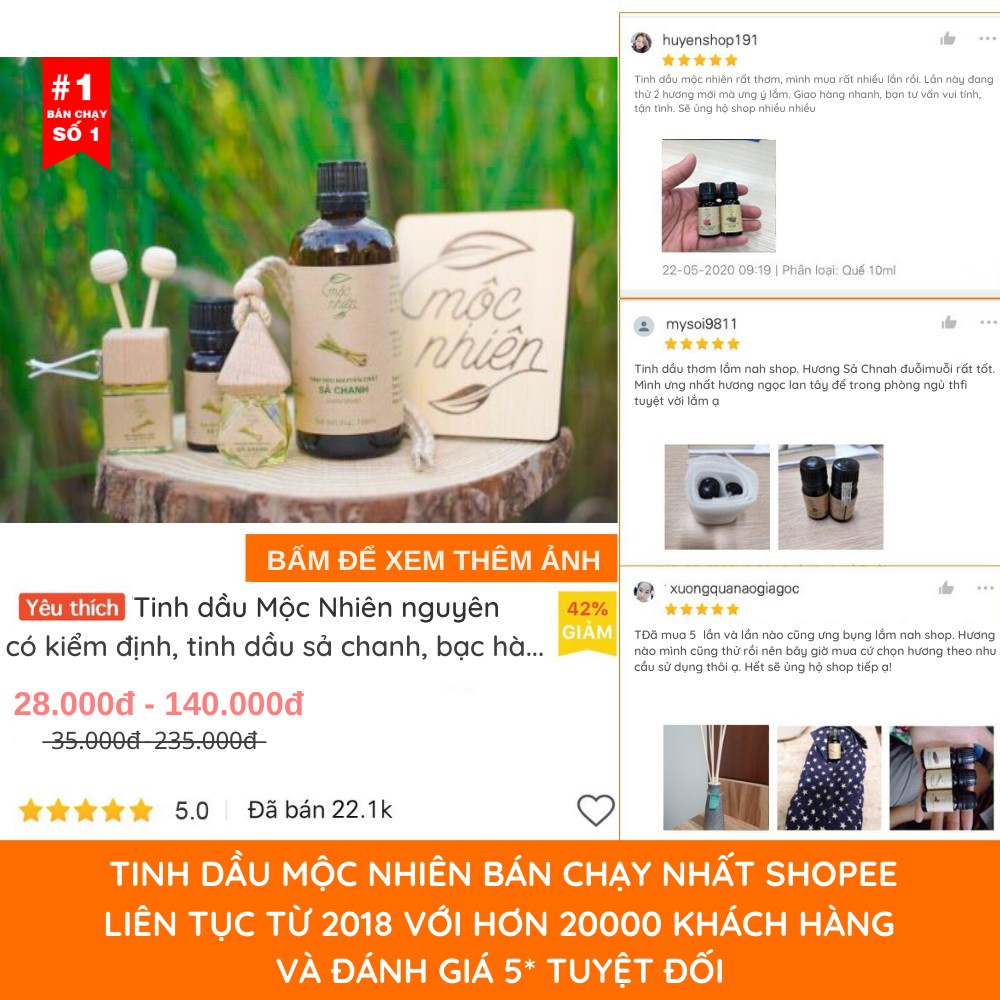 Tinh dầu Mộc Nhiên nguyên chất có kiểm định, tinh dầu sả chanh,bạc hà,treo xe...giúp thơm phòng,khử mùi, đuổi muỗi