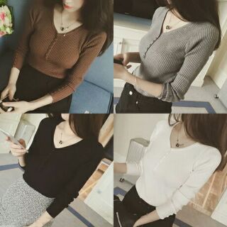 [ Hàng mới về 25/3] - Áo len tăm cổ tim có cúc dài tay hàng Quảng Châu
