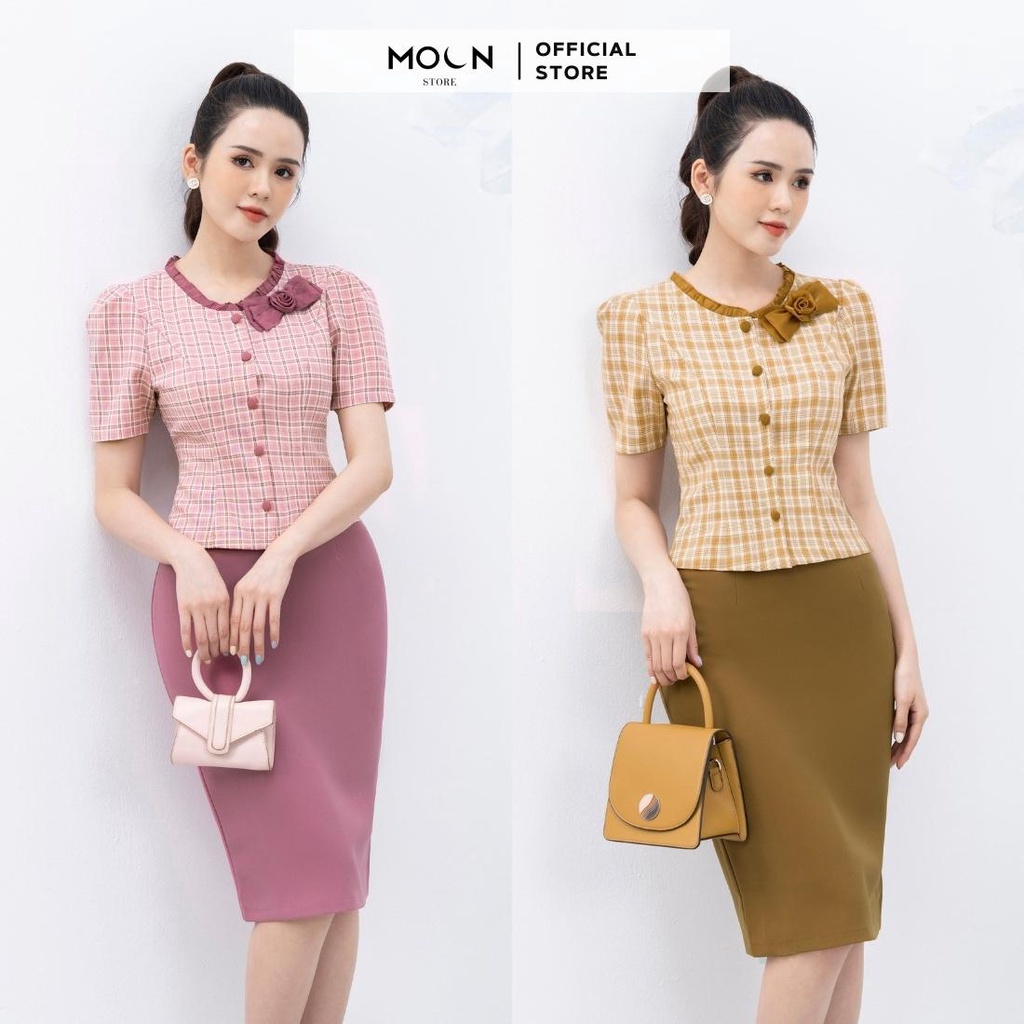 Bộ Đồ Công Sở peplum cổ nơ lệch, đồ công sở nữ đẹp thiết kế BSB4101 MOON STORE